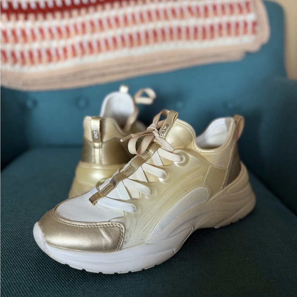 Aldo Gold and White Women's Sneakers